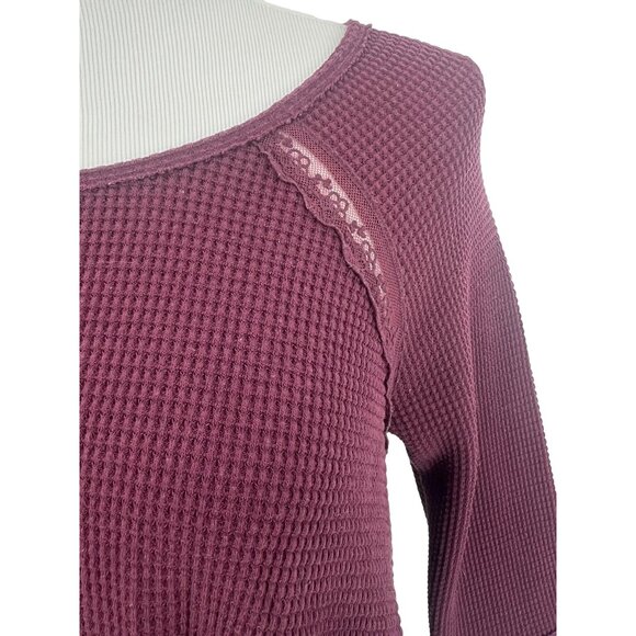 Free People Waffle Knit Tunic Top • Oversized 3/4 Sleeve Thermal Cozy Boho - Picture 3 of 14